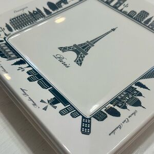 222 Fifth City Block Paris Square Plates Set of 4 Eiffel Tower 10.5” Fine China